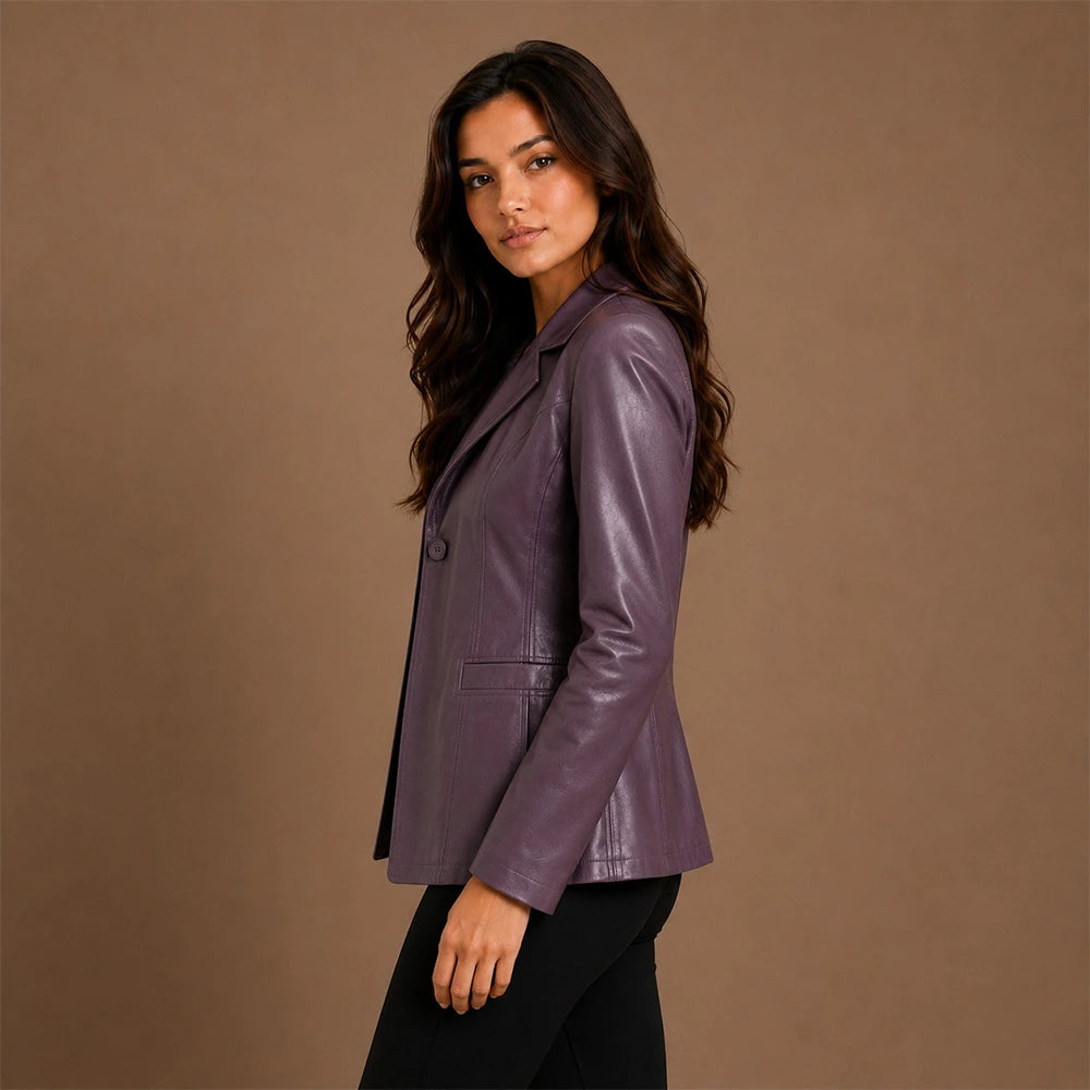 Women Cropped Sheepskin Leather Blazer