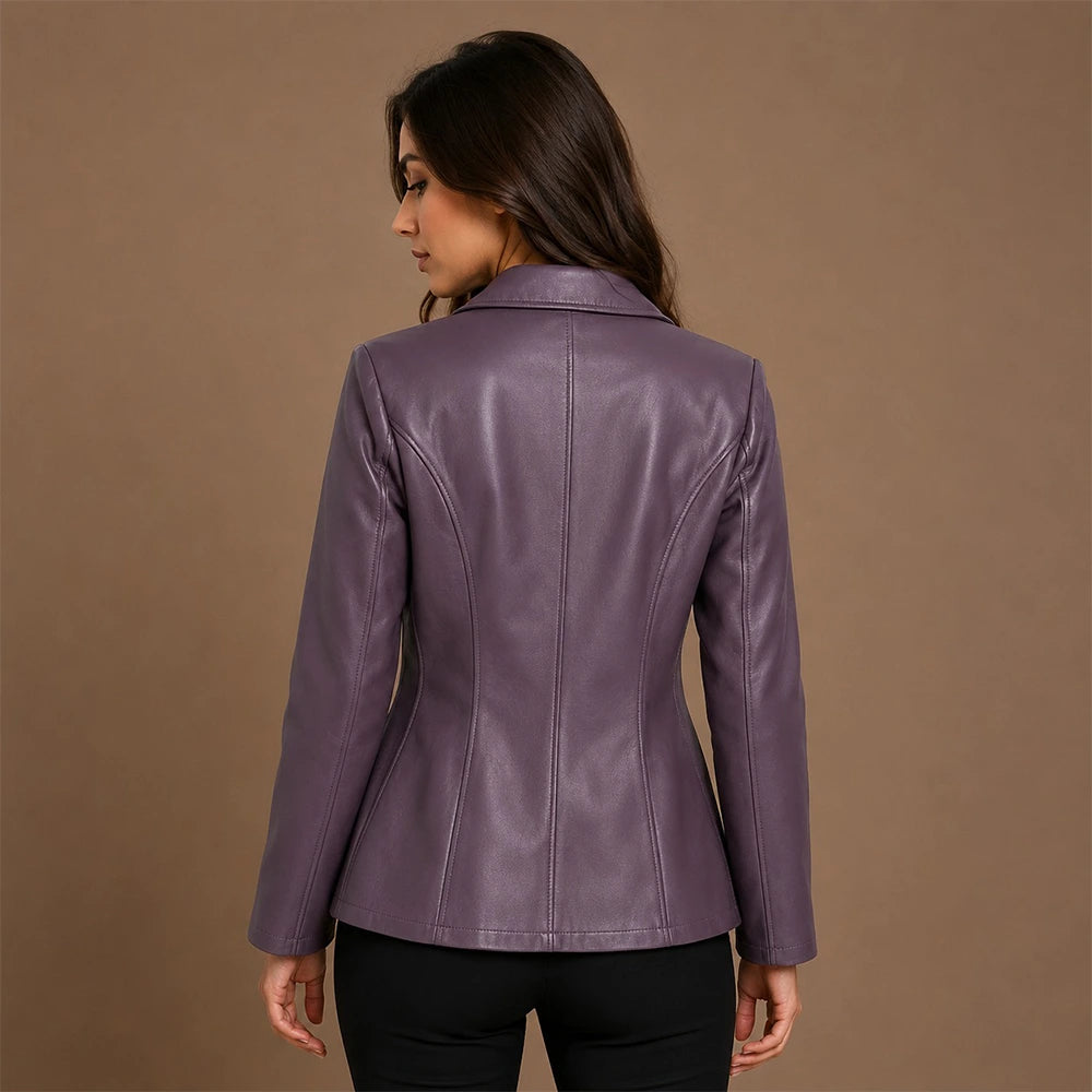 Women Cropped Sheepskin Leather Blazer