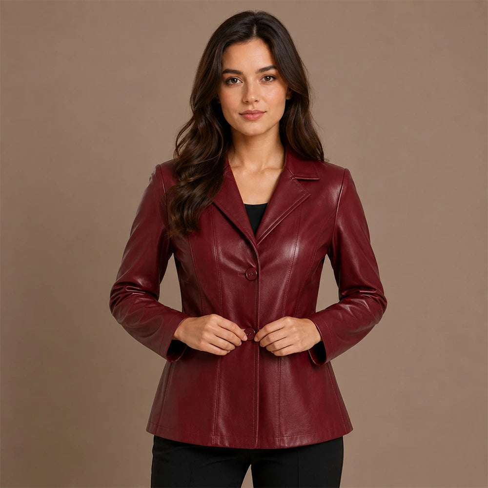 Women Cropped Sheepskin Leather Blazer