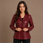 Women Cropped Sheepskin Leather Blazer