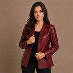 Women Cropped Sheepskin Leather Blazer