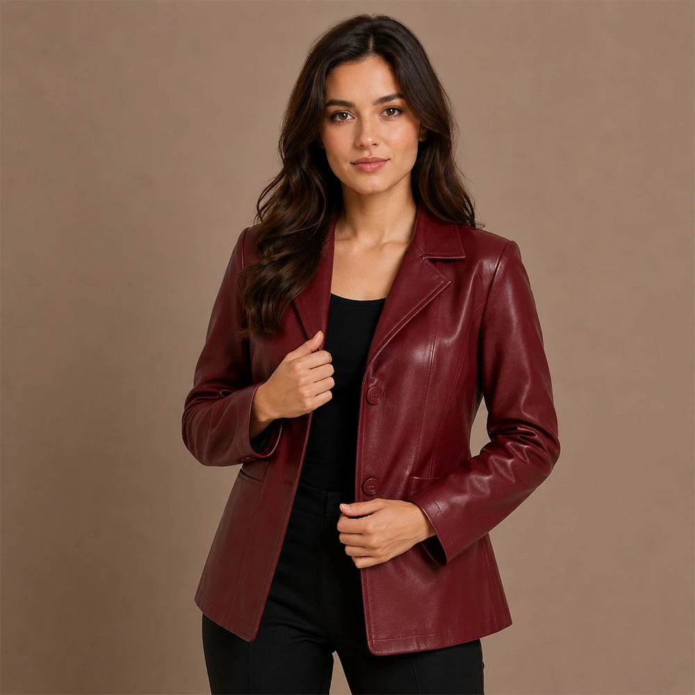 Women Cropped Sheepskin Leather Blazer