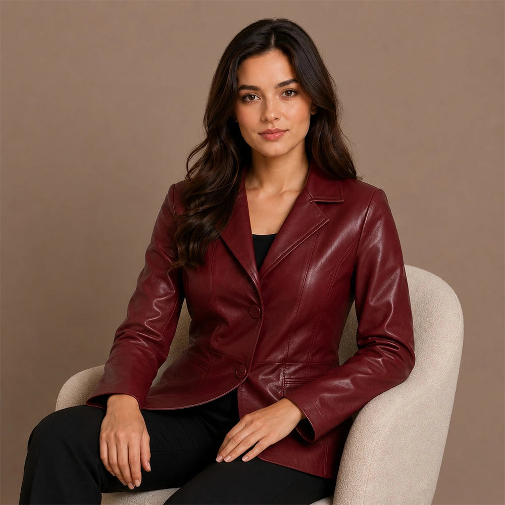 Women Cropped Sheepskin Leather Blazer