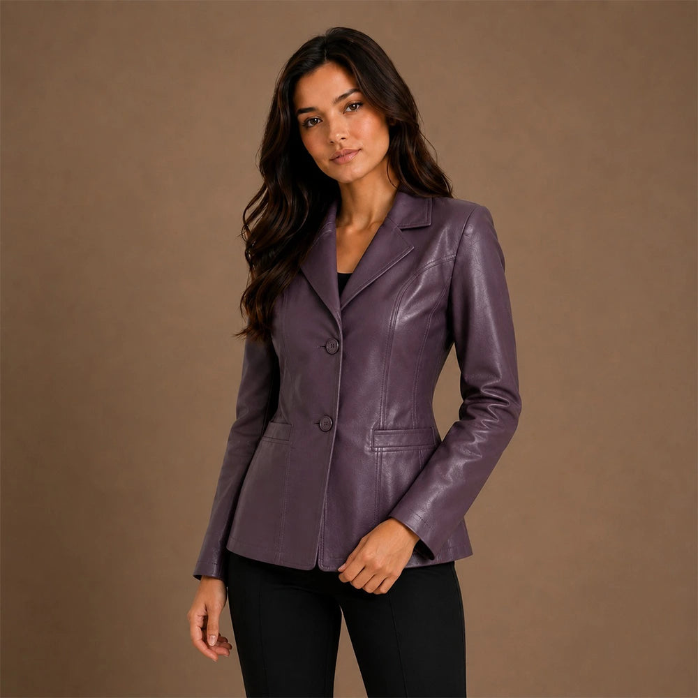 Women Cropped Sheepskin Leather Blazer