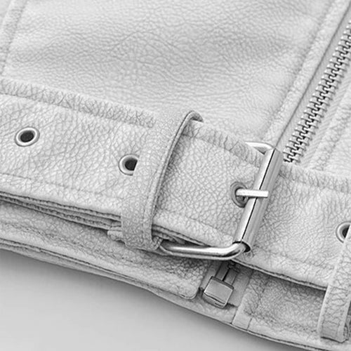 Women Motorcycle Cropped Leather Jacket
