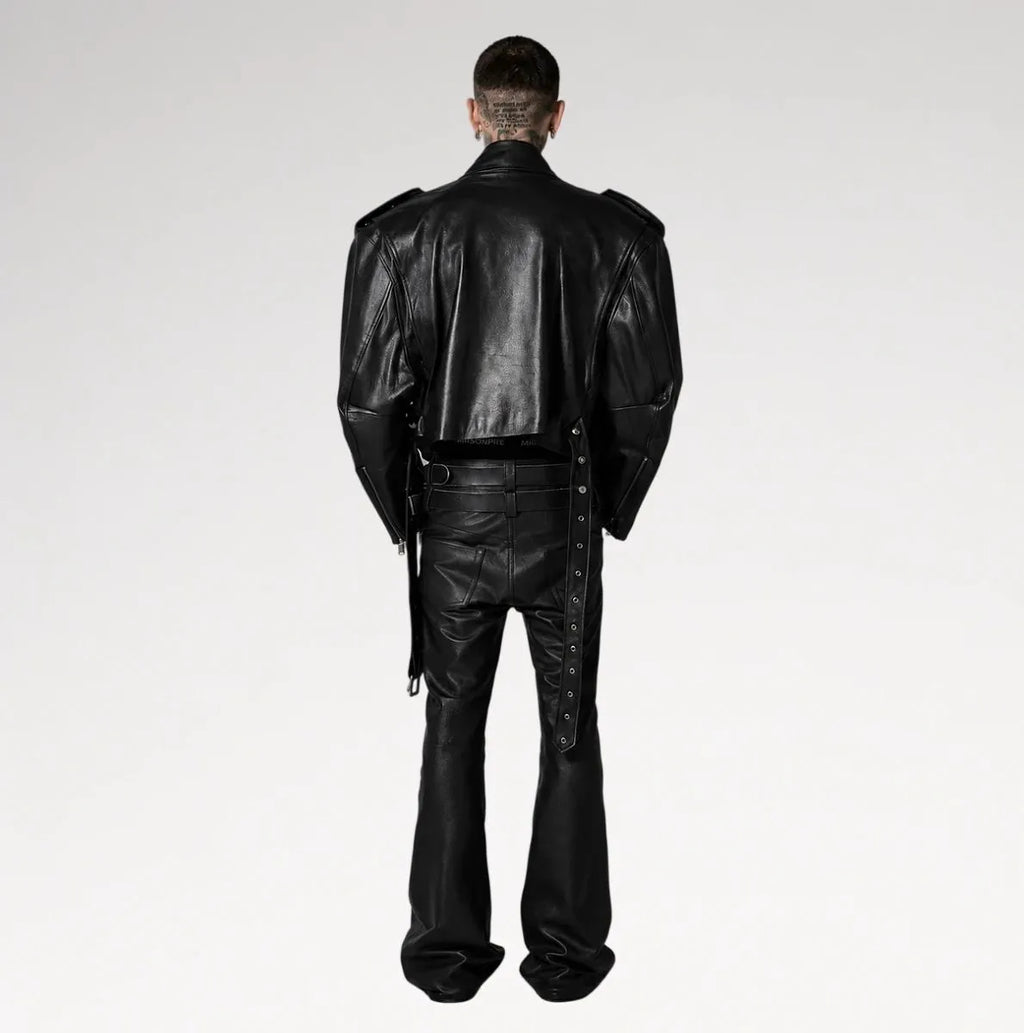 Neroceano Black Vintage Oversized Motorcycle Leather Jacket