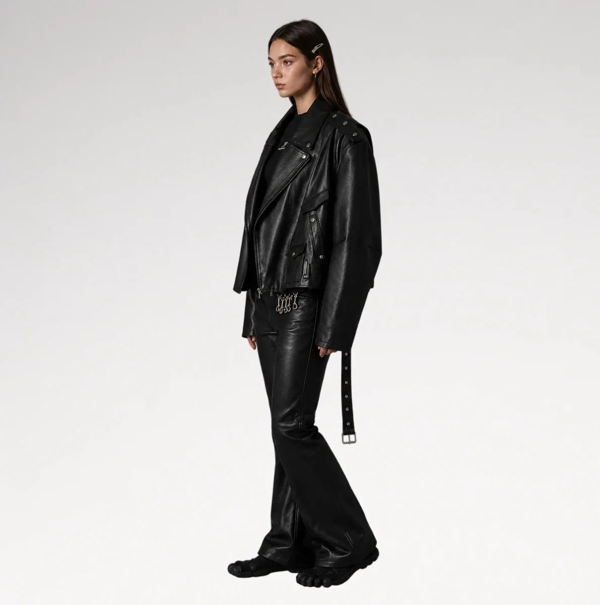 Neroceano Black Vintage Oversized Motorcycle Leather Jacket