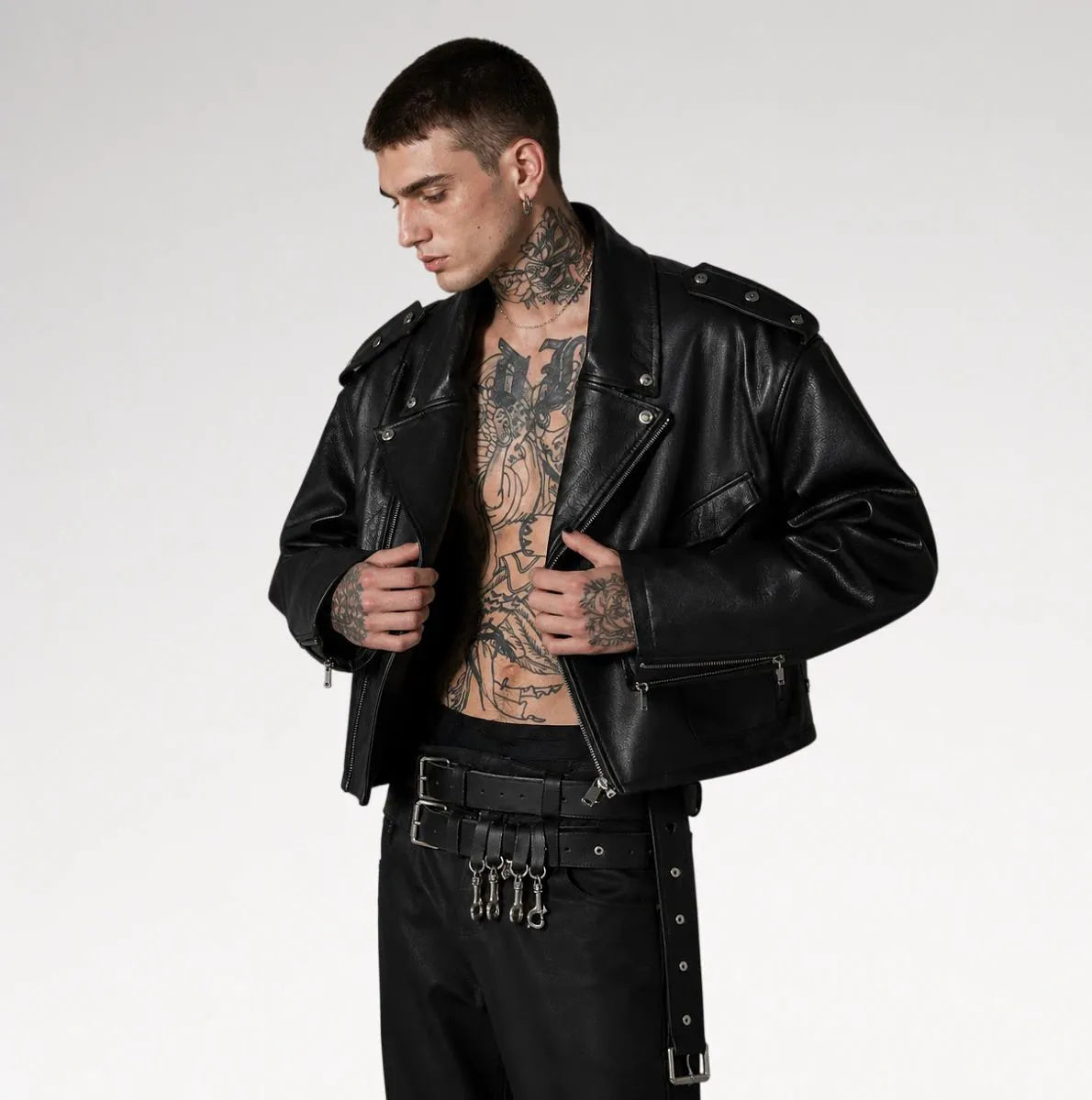 Neroceano Black Vintage Oversized Motorcycle Leather Jacket Secondary image
