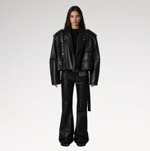 Neroceano Black Vintage Oversized Motorcycle Leather Jacket