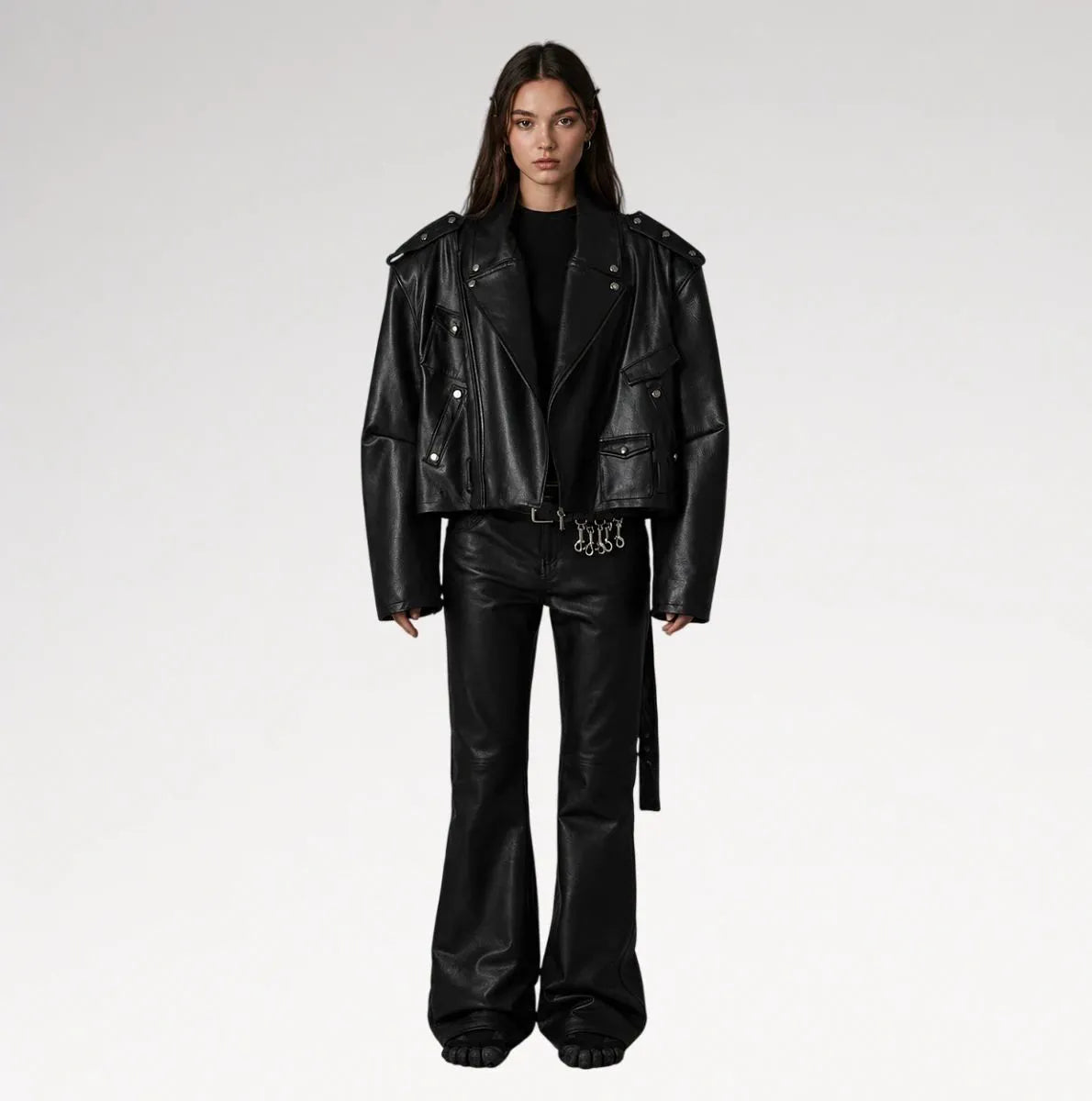 Neroceano Black Vintage Oversized Motorcycle Leather Jacket