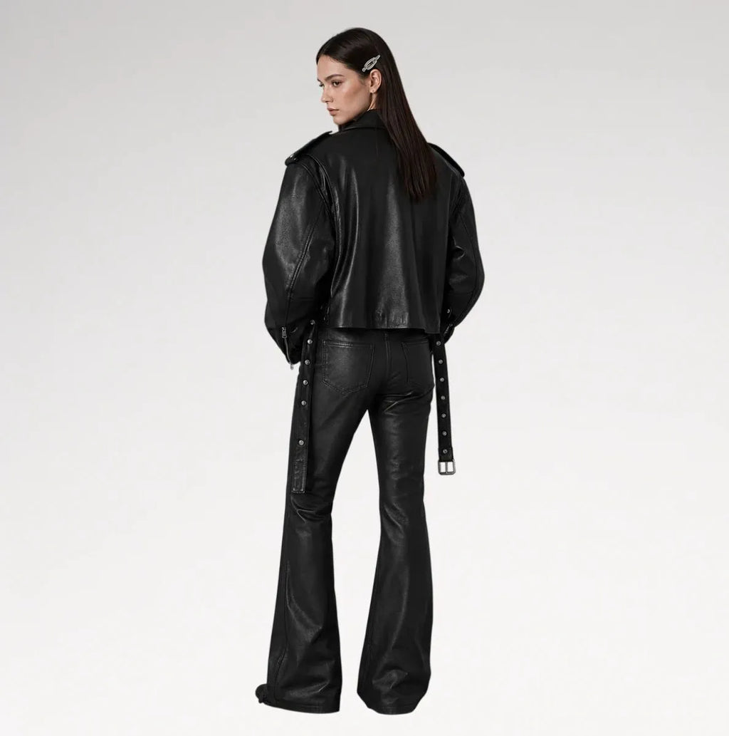 Neroceano Black Vintage Oversized Motorcycle Leather Jacket