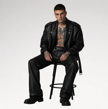 Neroceano Black Vintage Oversized Motorcycle Leather Jacket