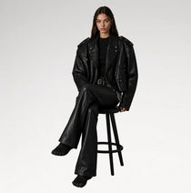 Neroceano Black Vintage Oversized Motorcycle Leather Jacket