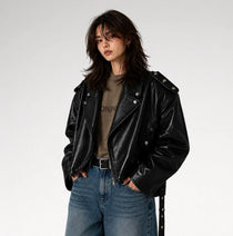 Neroceano Black Vintage Oversized Motorcycle Leather Jacket