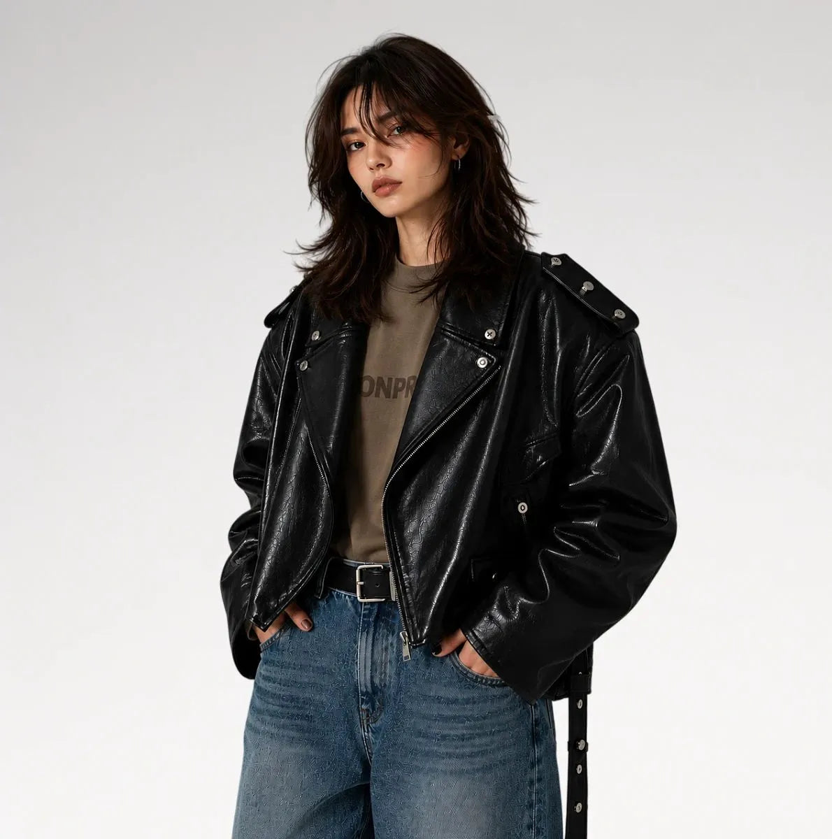 Neroceano Black Vintage Oversized Motorcycle Leather Jacket