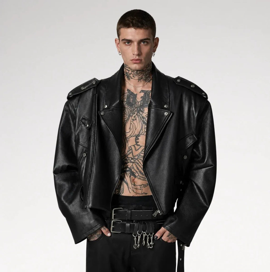 Neroceano Black Vintage Oversized Motorcycle Leather Jacket