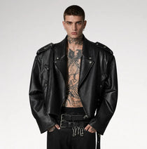 Neroceano Black Vintage Oversized Motorcycle Leather Jacket