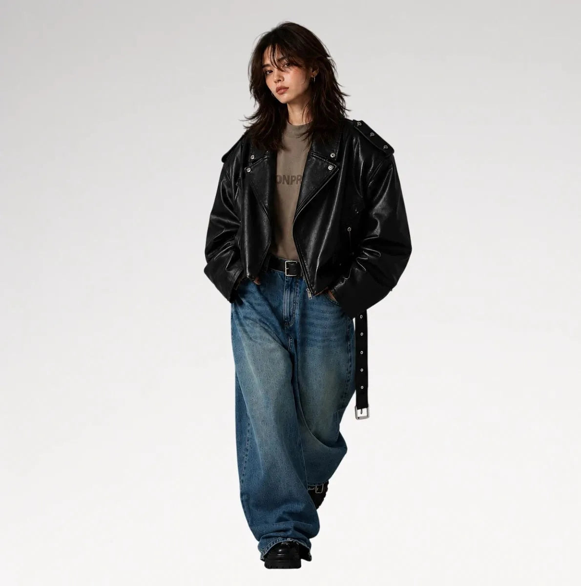 Neroceano Black Vintage Oversized Motorcycle Leather Jacket