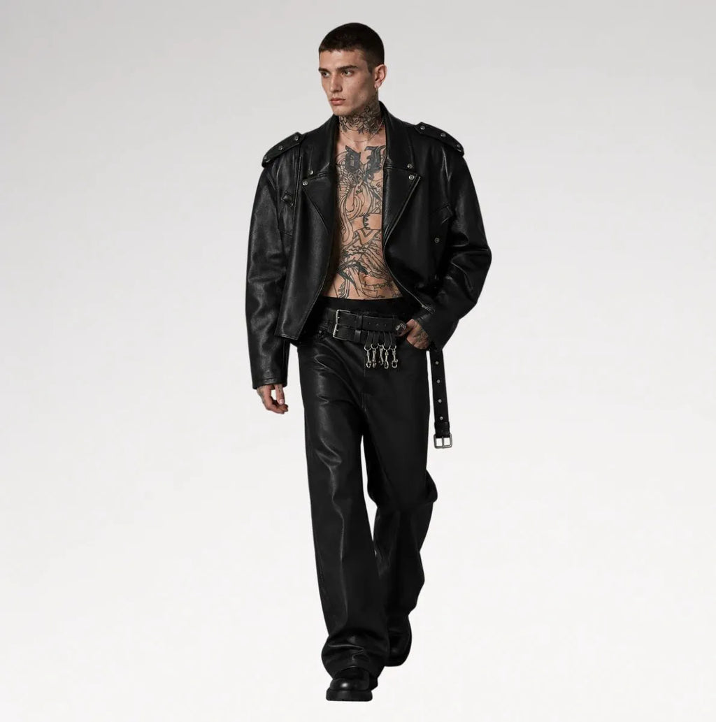 Neroceano Black Vintage Oversized Motorcycle Leather Jacket