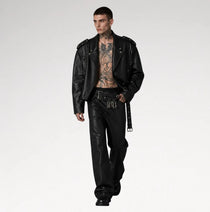 Neroceano Black Vintage Oversized Motorcycle Leather Jacket