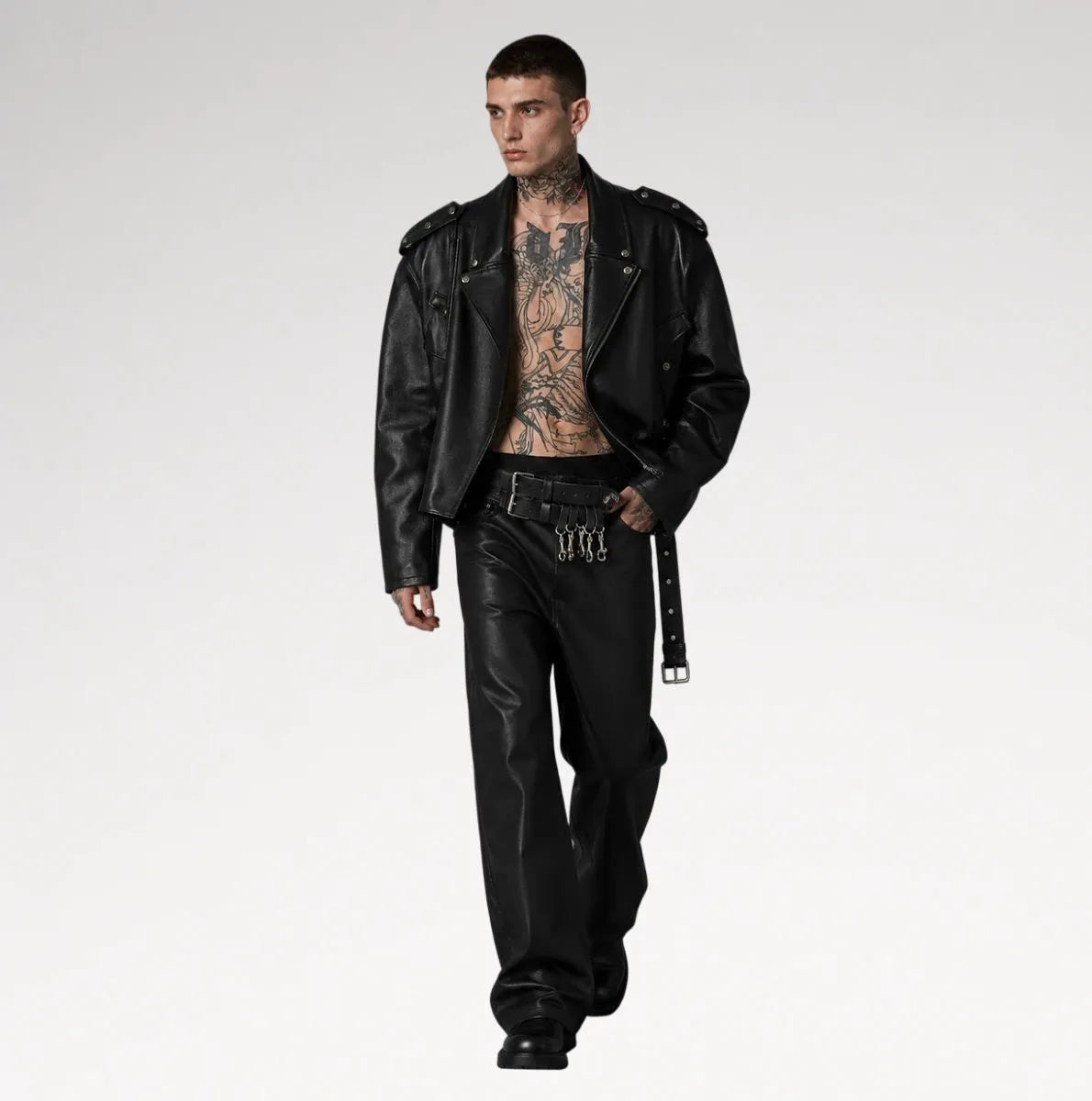 Neroceano Black Vintage Oversized Motorcycle Leather Jacket